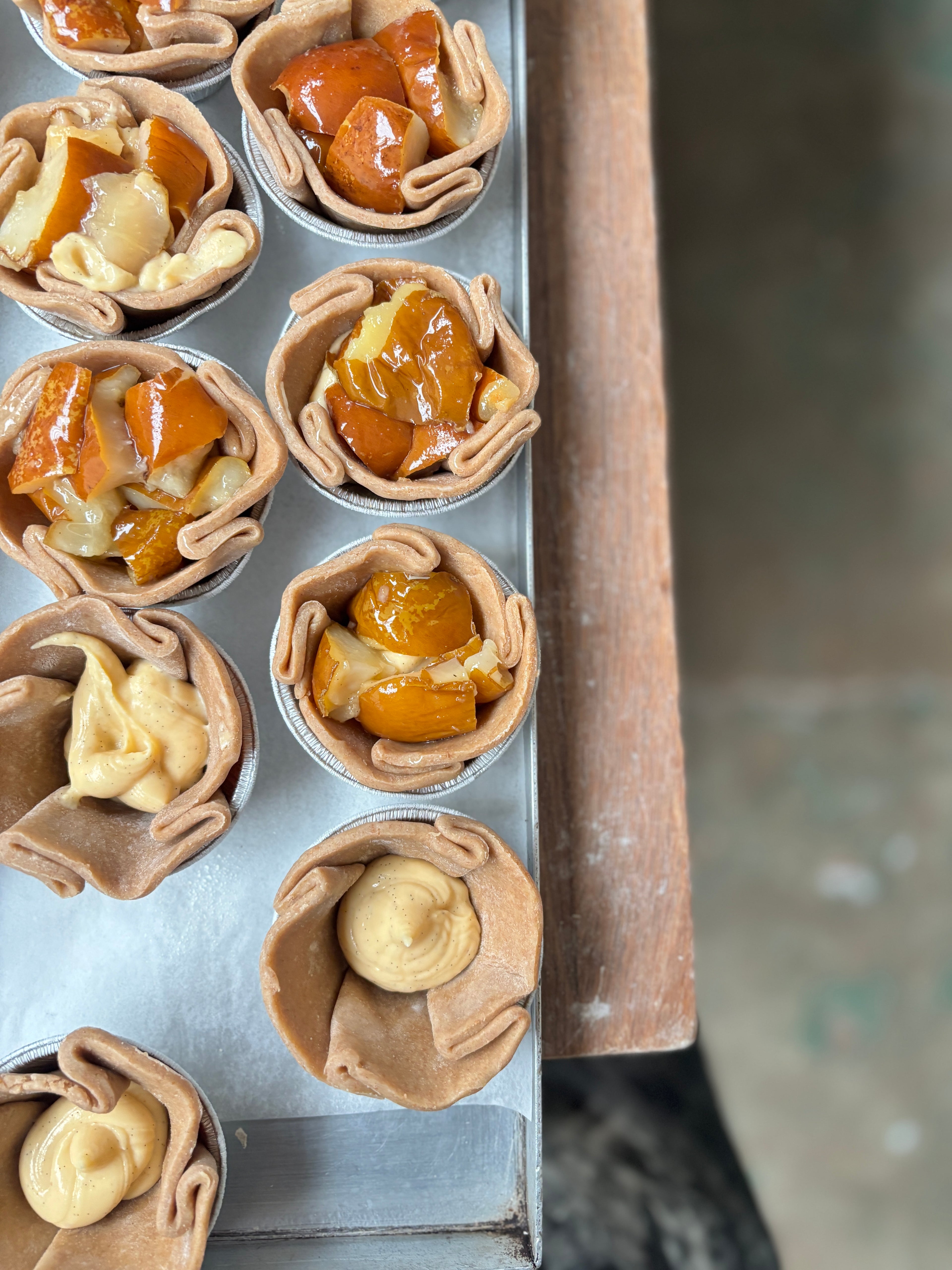 Poached pear & custard pies